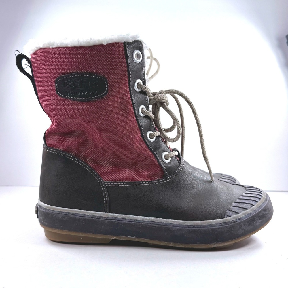 Keen Waterproof Winter Boots Burgundy Brown Leather Faux Shearling Size 7